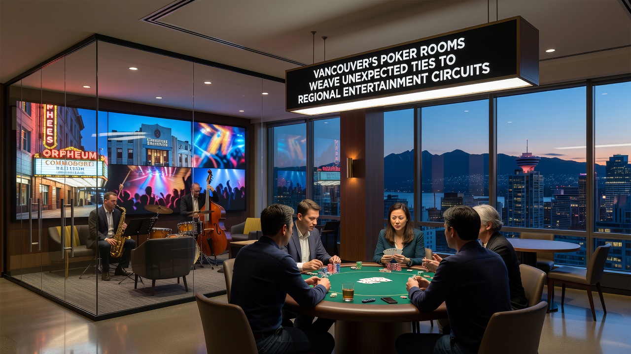 Regional map highlighting Vancouver poker rooms and connected entertainment sites